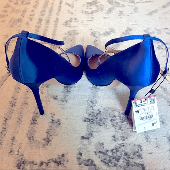 NWT Zara Strappy Satin Heels in Cobalt Blue - Picture 5 of 16